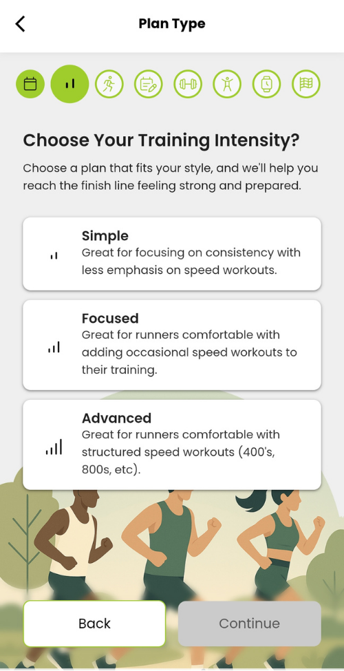 RunSmart app — training intensity