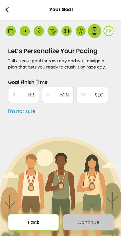 RunSmart app — goal finish time