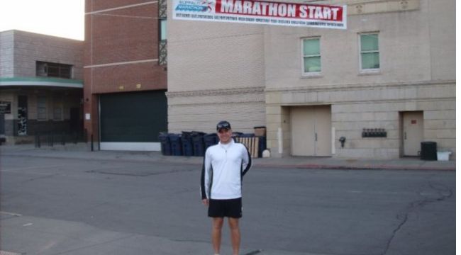 Steve Gonser at the start line of his first marathon